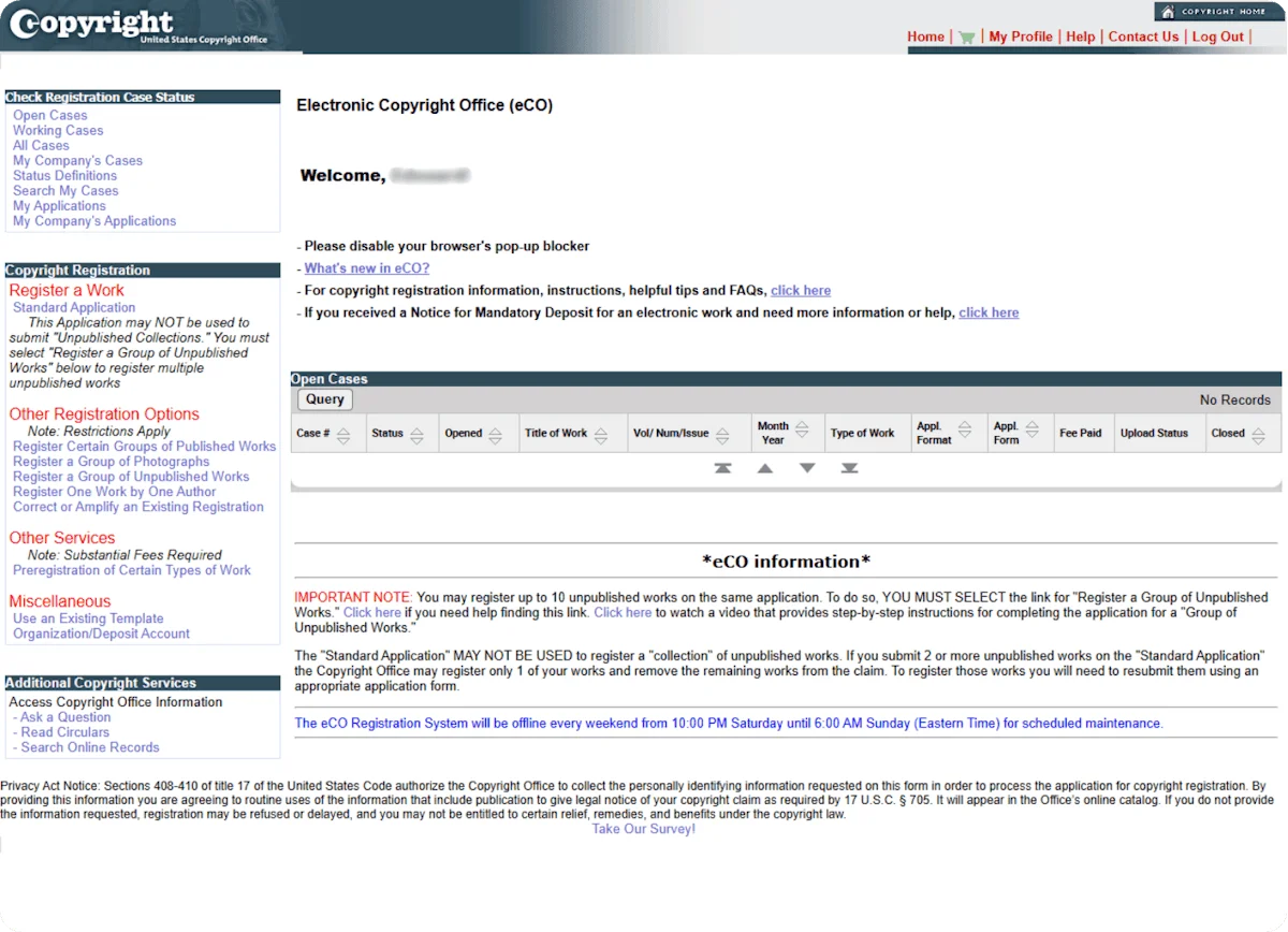 Electronic Copyright Office (eCO) portal