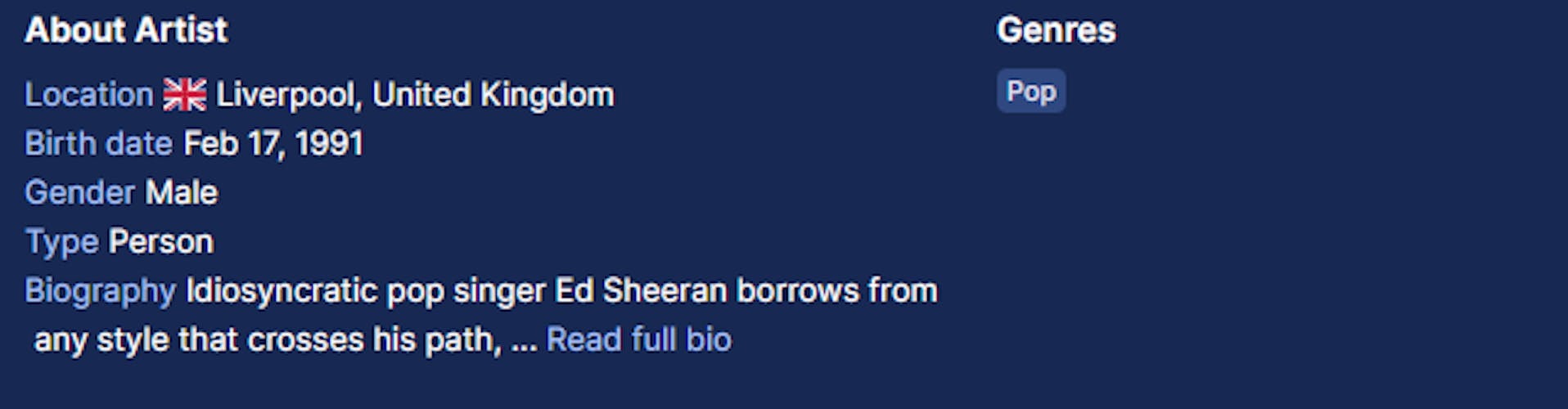 Added metadata on artist's about