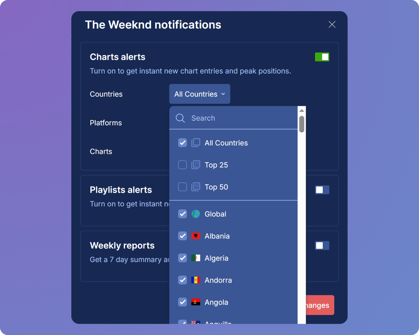 Soundcharts notifications center