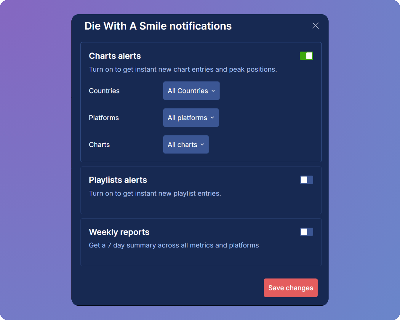 Song notifications center