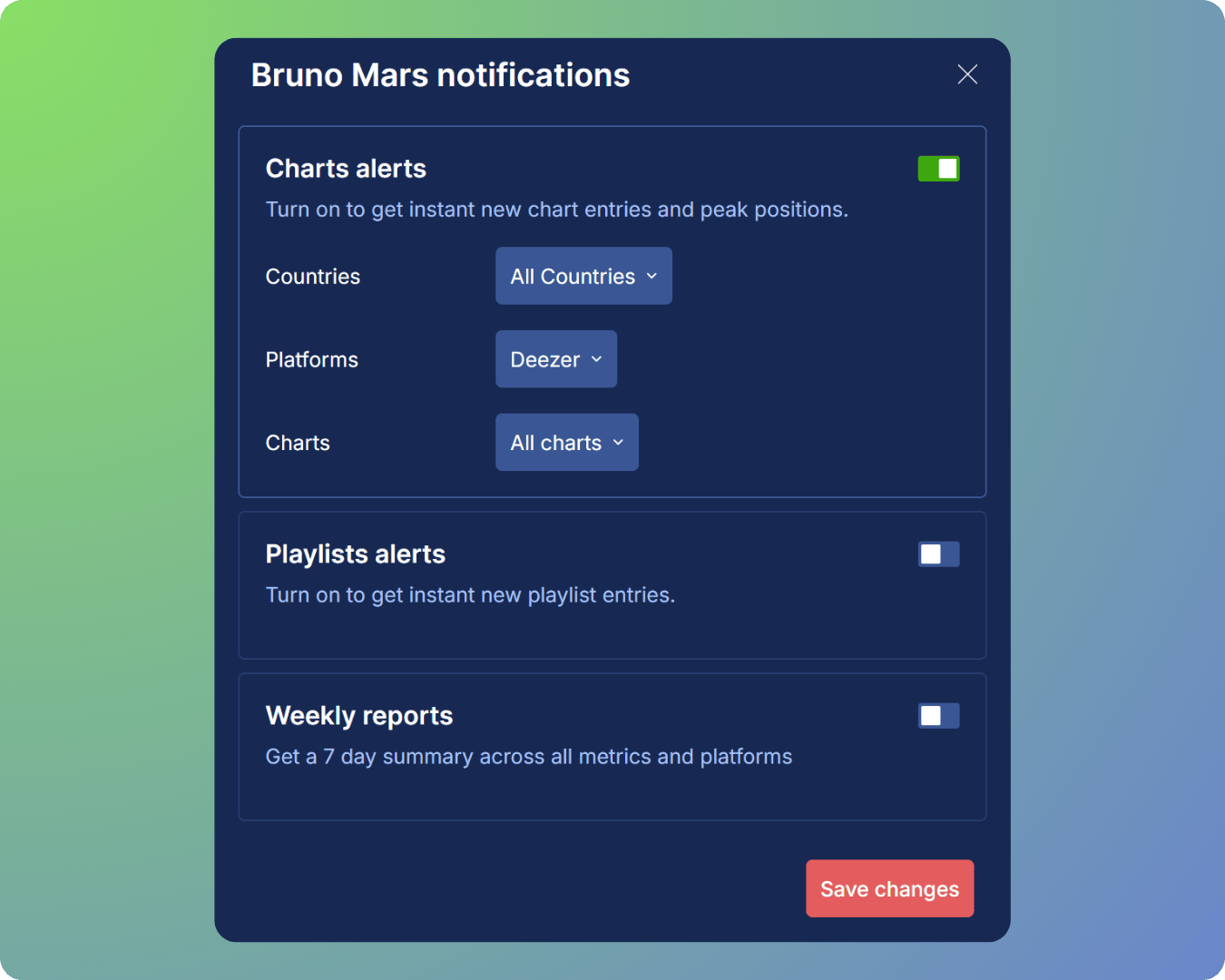 Deezer notifications center