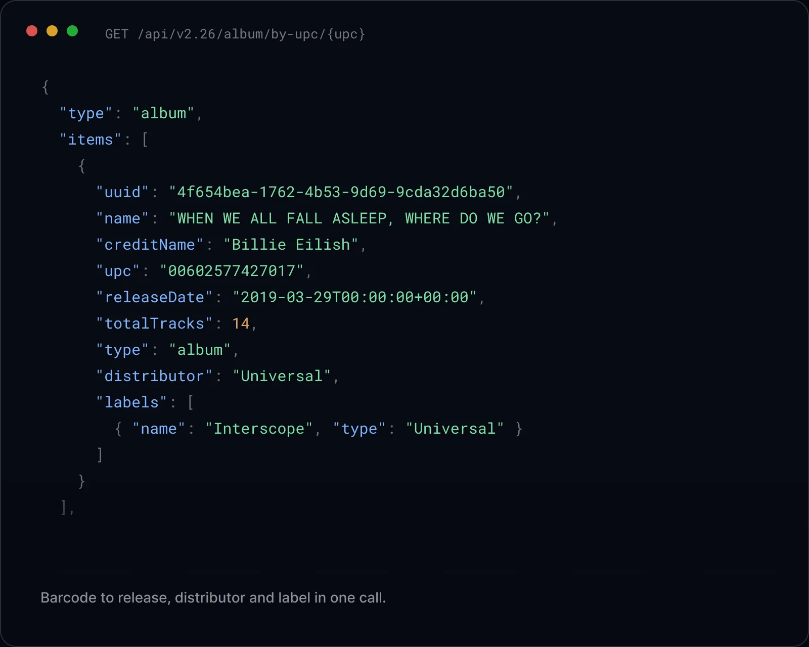 UPC lookup response